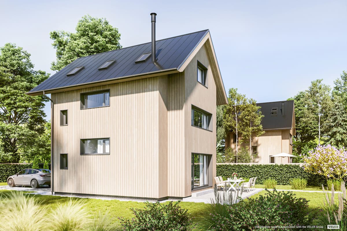 VIVAN Fertighaus Holzhaus Medium Green Family_exterior